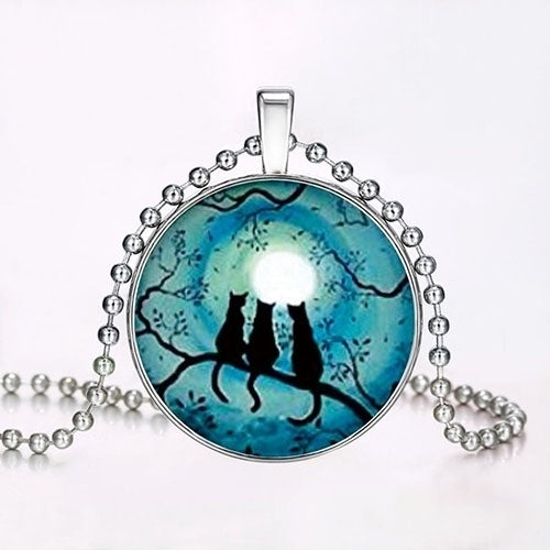 Retro Lady Three Cats Glow in The Dark Pendant Charm Necklace Steampunk Jewelry Image 2