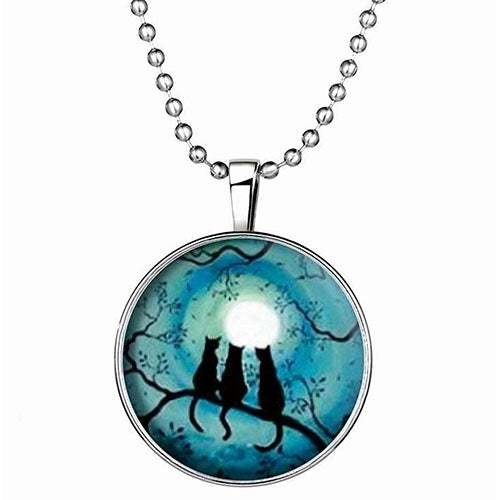 Retro Lady Three Cats Glow in The Dark Pendant Charm Necklace Steampunk Jewelry Image 4