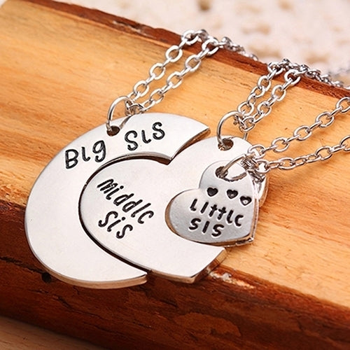 Broken Heart Sisters Matching Big Middle Little Sister Letter Carved Love Necklace Image 1