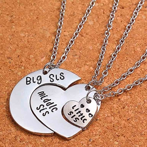 Broken Heart Sisters Matching Big Middle Little Sister Letter Carved Love Necklace Image 2