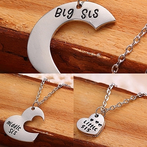 Broken Heart Sisters Matching Big Middle Little Sister Letter Carved Love Necklace Image 3