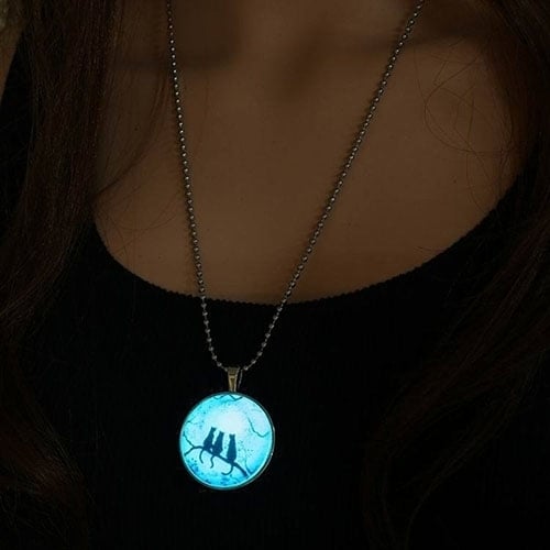 Retro Lady Three Cats Glow in The Dark Pendant Charm Necklace Steampunk Jewelry Image 7