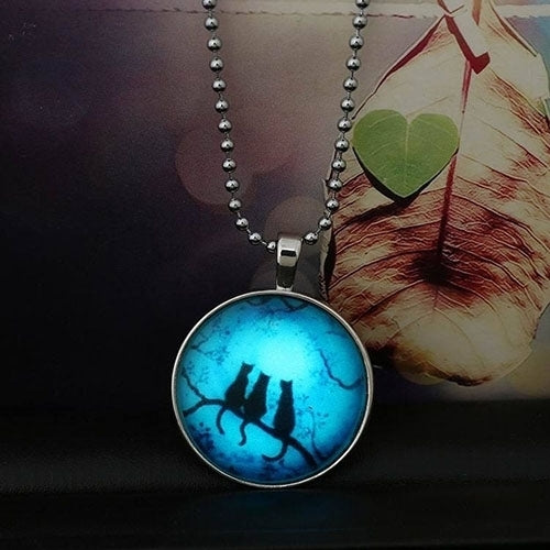 Retro Lady Three Cats Glow in The Dark Pendant Charm Necklace Steampunk Jewelry Image 8