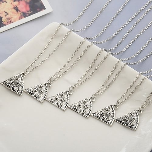 6 Pcs Fashion Pizza Slice Pendants Necklaces Creative Friendship Couple Necklace Image 4