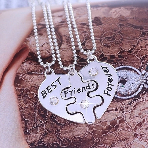 3Pcs Womens Best Friends Forever Heart Shape Jewelry Friendship Necklace Set Image 1