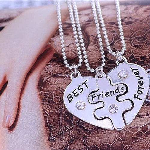 3Pcs Womens Best Friends Forever Heart Shape Jewelry Friendship Necklace Set Image 2