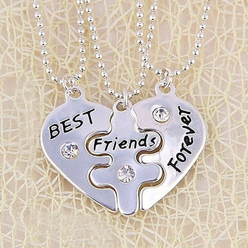 3Pcs Womens Best Friends Forever Heart Shape Jewelry Friendship Necklace Set Image 3