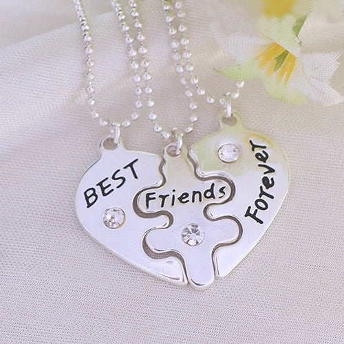 3Pcs Womens Best Friends Forever Heart Shape Jewelry Friendship Necklace Set Image 4