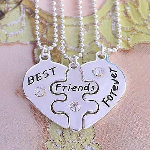 3Pcs Womens Best Friends Forever Heart Shape Jewelry Friendship Necklace Set Image 4