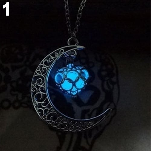 Moon Hollow Love Heart Glowing Turquoise Necklace Charm Jewelry Halloween Gifts Image 4