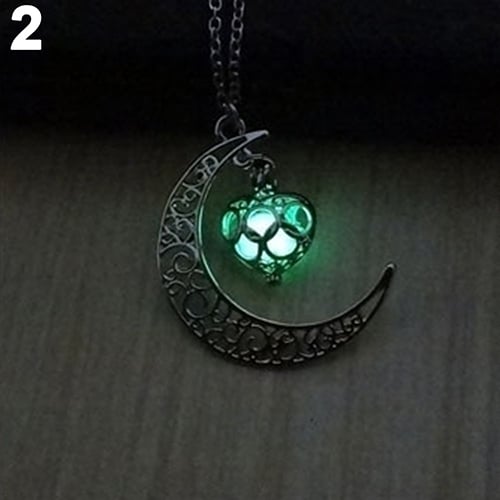 Moon Hollow Love Heart Glowing Turquoise Necklace Charm Jewelry Halloween Gifts Image 6