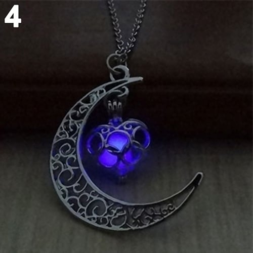 Moon Hollow Love Heart Glowing Turquoise Necklace Charm Jewelry Halloween Gifts Image 1