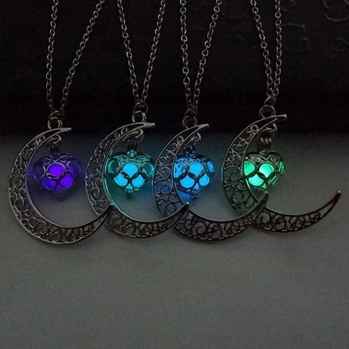 Moon Glowing Turquoise Pendant Charm Jewelry Chain Necklace Halloween Gifts Image 4