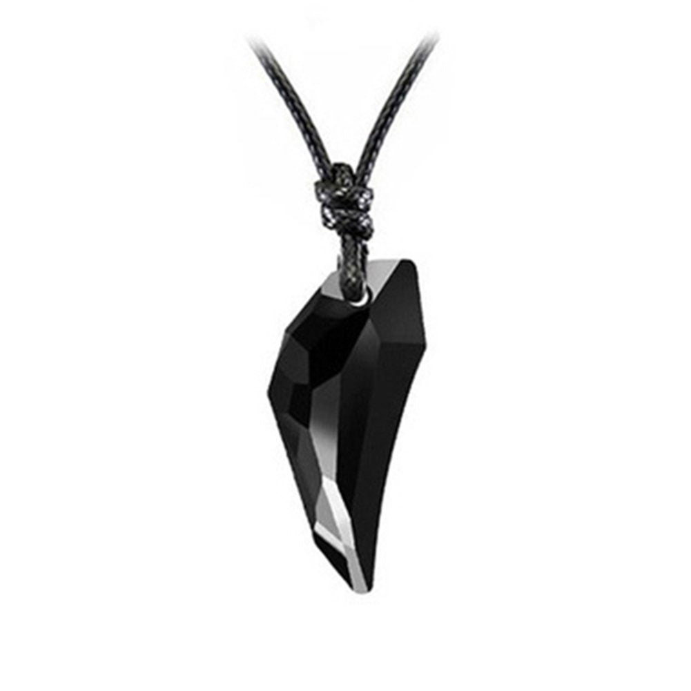 Women Men Fashion Wolf Tooth Rhinestone Pendant Adjustable Black Cord Necklace Image 2