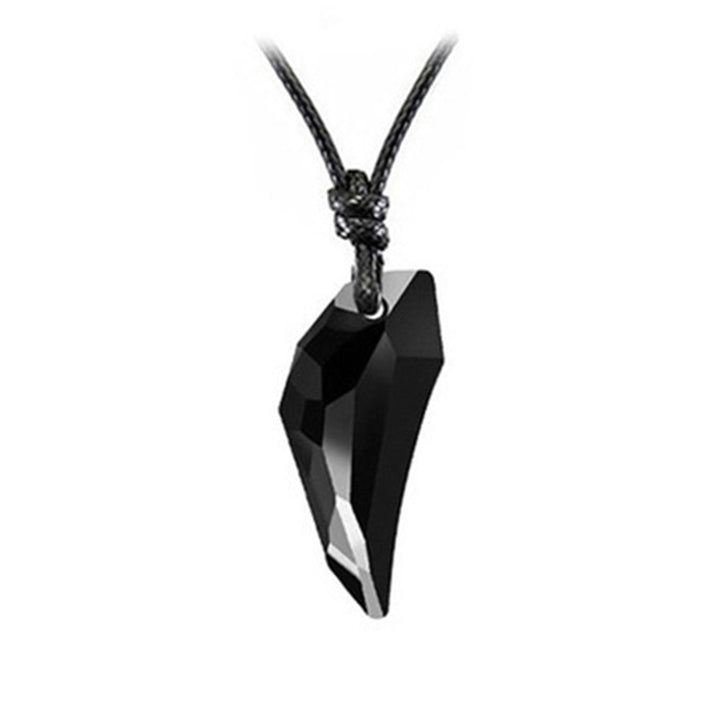 Women Men Fashion Wolf Tooth Rhinestone Pendant Adjustable Black Cord Necklace Image 1