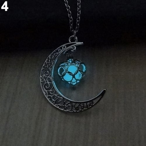 Women Fashion Hollow Moon Glowing Turquoise Chain Necklace Halloween Gifts Image 2