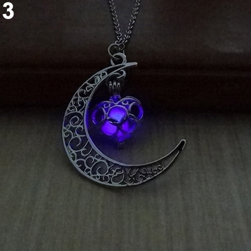 Women Fashion Hollow Moon Glowing Turquoise Chain Necklace Halloween Gifts Image 3