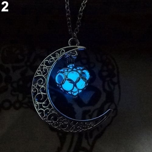 Women Fashion Hollow Moon Glowing Turquoise Chain Necklace Halloween Gifts Image 4