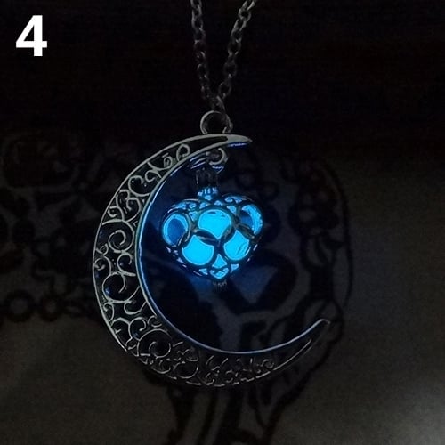 Moon Glowing Turquoise Pendant Charm Jewelry Chain Necklace Halloween Gifts Image 1