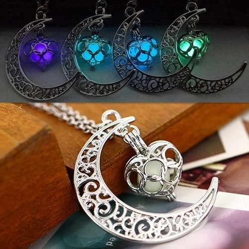 Women Fashion Hollow Moon Glowing Turquoise Chain Necklace Halloween Gifts Image 4