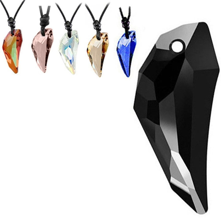 Women Men Fashion Wolf Tooth Rhinestone Pendant Adjustable Black Cord Necklace Image 8