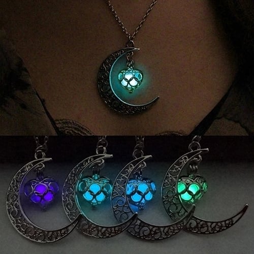 Women Fashion Hollow Moon Glowing Turquoise Chain Necklace Halloween Gifts Image 6