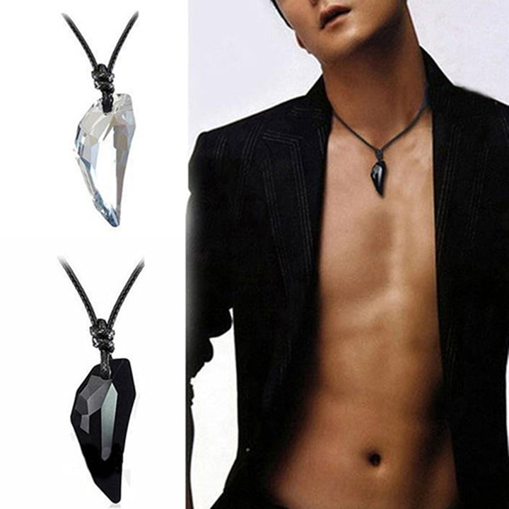 Women Men Fashion Wolf Tooth Rhinestone Pendant Adjustable Black Cord Necklace Image 9