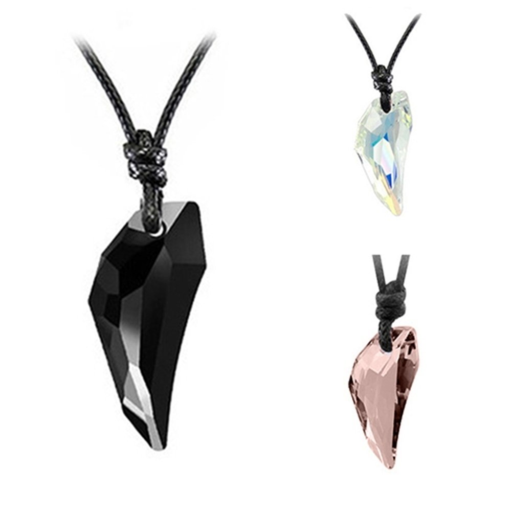 Women Men Fashion Wolf Tooth Rhinestone Pendant Adjustable Black Cord Necklace Image 11