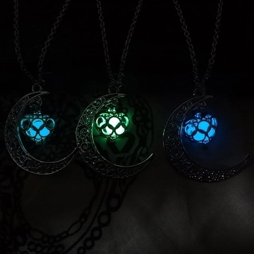 Women Fashion Hollow Moon Glowing Turquoise Chain Necklace Halloween Gifts Image 8