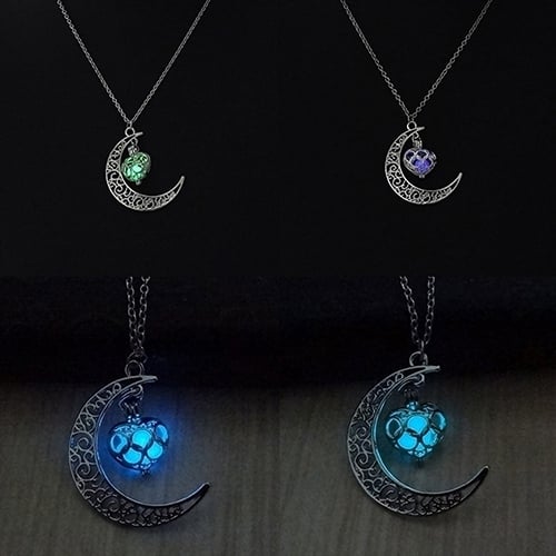 Women Fashion Hollow Moon Glowing Turquoise Chain Necklace Halloween Gifts Image 9