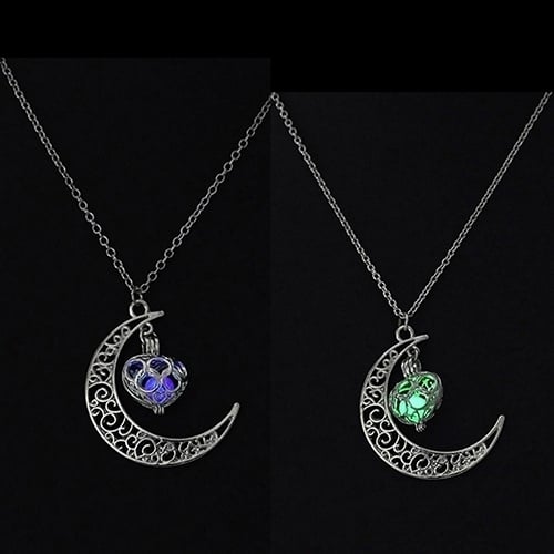 Women Fashion Hollow Moon Glowing Turquoise Chain Necklace Halloween Gifts Image 10