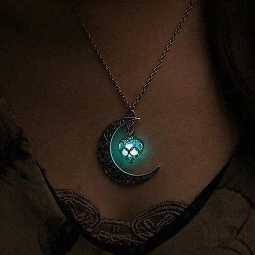 Women Fashion Hollow Moon Glowing Turquoise Chain Necklace Halloween Gifts Image 11