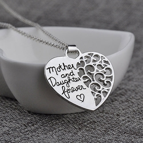 Women Fashion Silver Plated Heart Shape Pendant Necklace Mothers Day Jewelry Gift Image 1