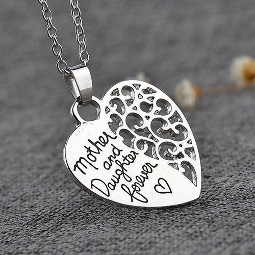 Women Fashion Silver Plated Heart Shape Pendant Necklace Mothers Day Jewelry Gift Image 2