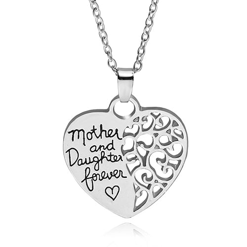 Women Fashion Silver Plated Heart Shape Pendant Necklace Mothers Day Jewelry Gift Image 4