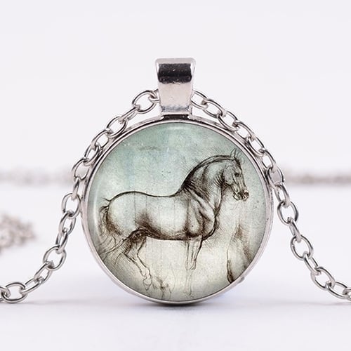 Womens Fashion Creative Glass Horse Pendant Long Chain Necklace Jewelry Image 1