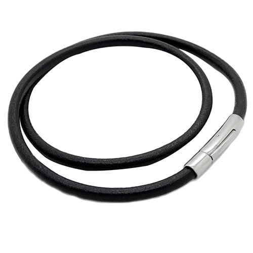 Mens Boys Black Round Faux Leather Cord Stainless Steel Lock Necklace Jewelry Image 1