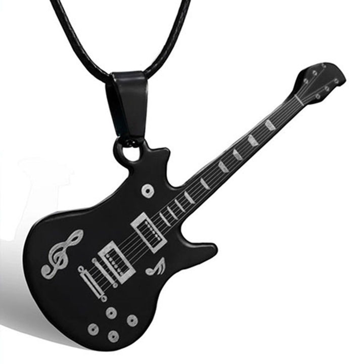 Cool Stylish Guitar Shape Musical Note Pattern Stainless Steel Necklace for Men Festival Gift Image 8