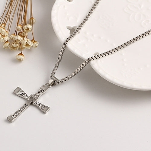 Cool Fashion Rhinestone Cross Pendant Long Necklace Men Jewelry Xmas Gift Image 1