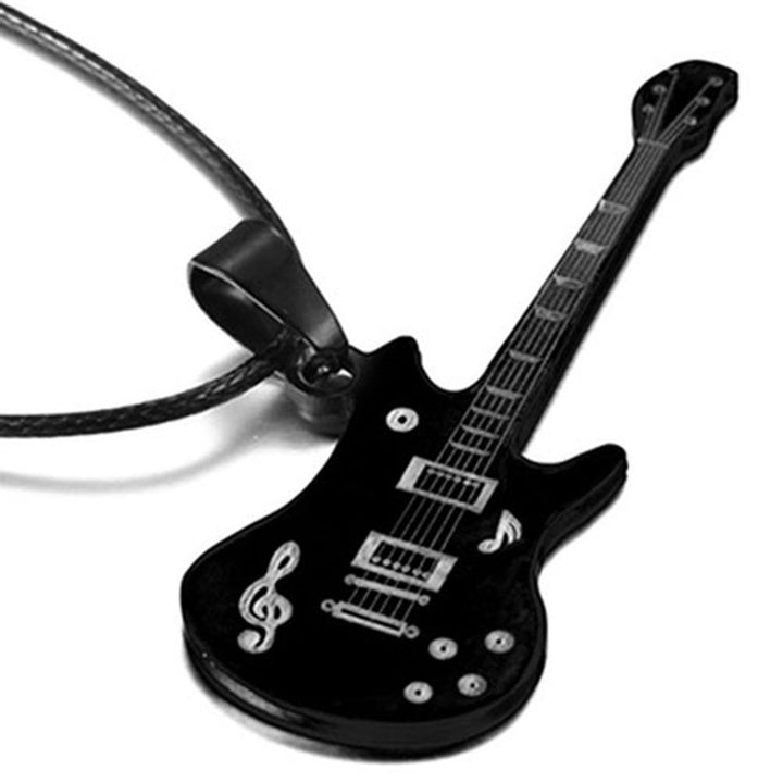 Cool Stylish Guitar Shape Musical Note Pattern Stainless Steel Necklace for Men Festival Gift Image 9