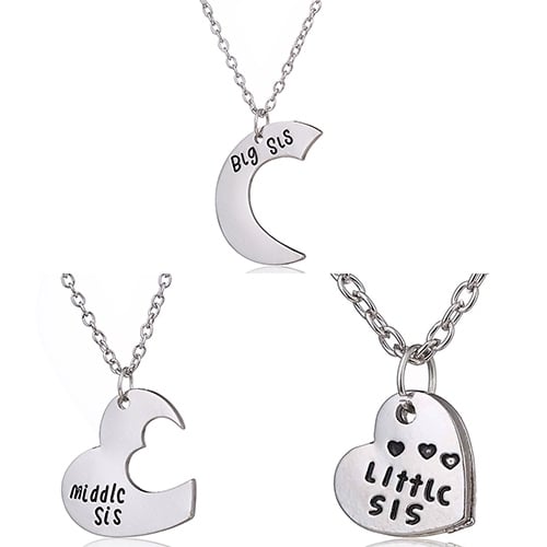 3 Pcs Heart Pendant Big Middle Little Sis Sisters Friendship Chain Necklace Image 4