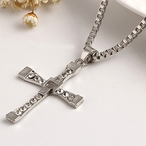 Cool Fashion Rhinestone Cross Pendant Long Necklace Men Jewelry Xmas Gift Image 3