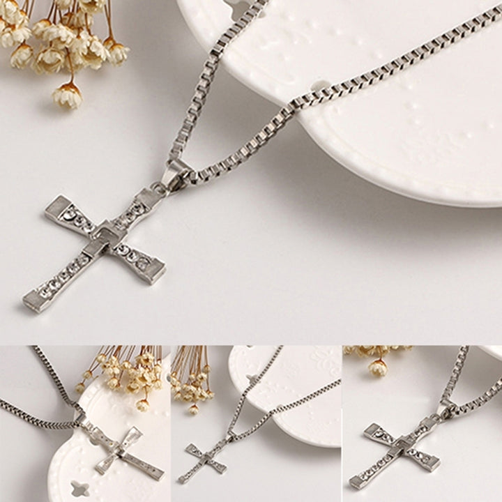 Cool Fashion Rhinestone Cross Pendant Long Necklace Men Jewelry Xmas Gift Image 4