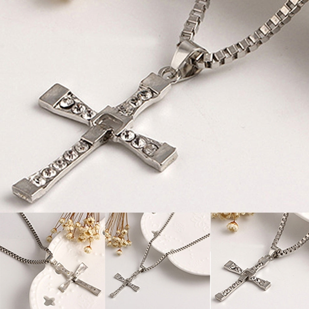 Cool Fashion Rhinestone Cross Pendant Long Necklace Men Jewelry Xmas Gift Image 6