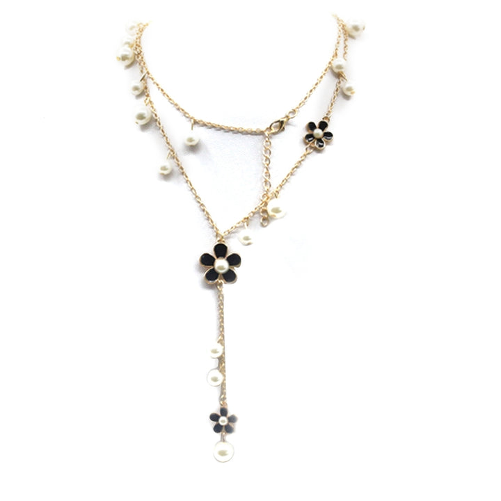 Womens Fashion Korean Style Faux Pearl Flowers Long Necklace Sweater Chain Image 8