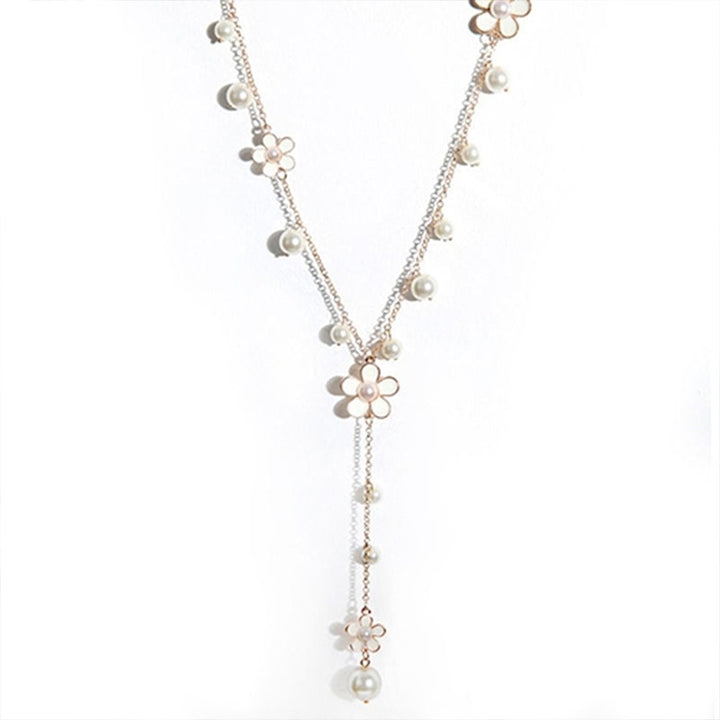 Womens Fashion Korean Style Faux Pearl Flowers Long Necklace Sweater Chain Image 9