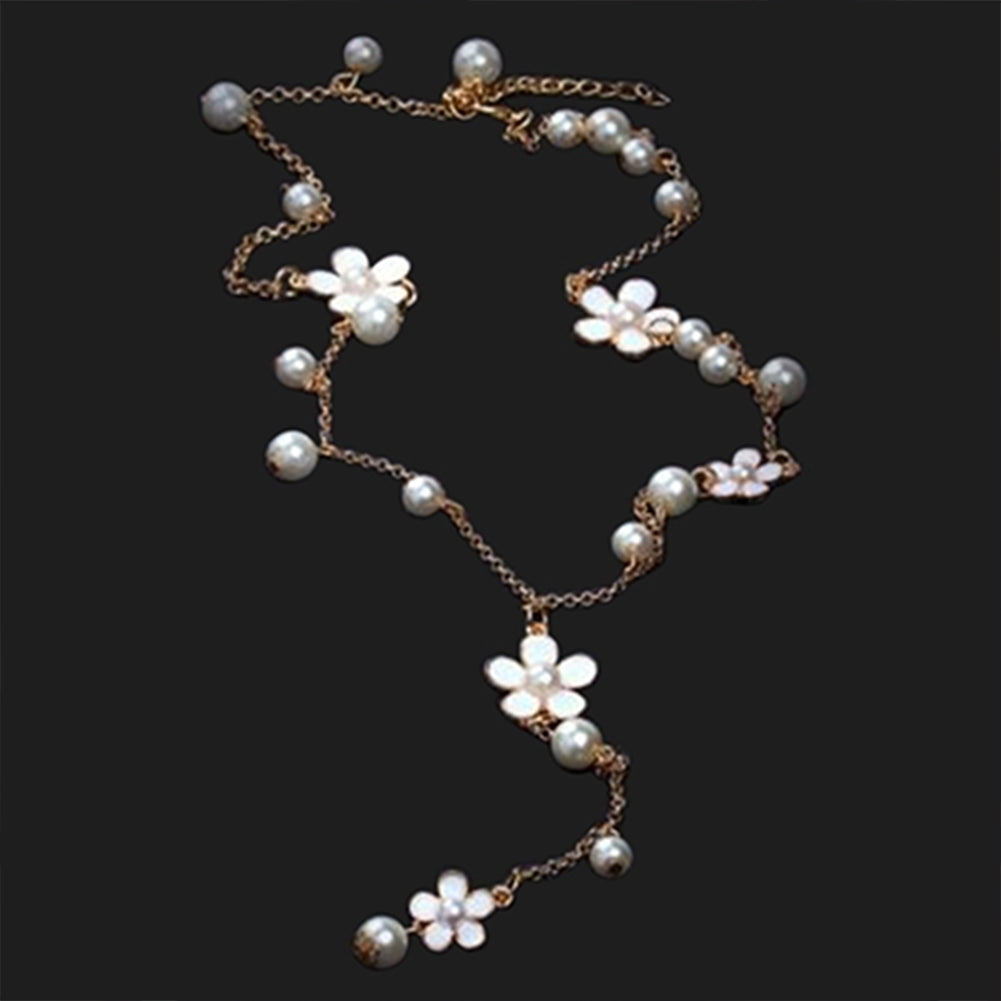 Womens Fashion Korean Style Faux Pearl Flowers Long Necklace Sweater Chain Image 12