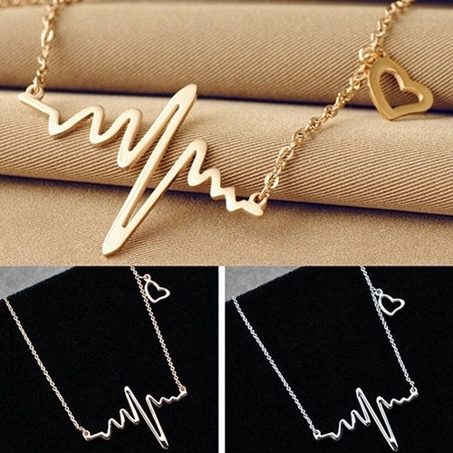 Womens Heart Beat Pendant Chain Choker Collar Bib Jewelry Clavicle Necklace Image 1