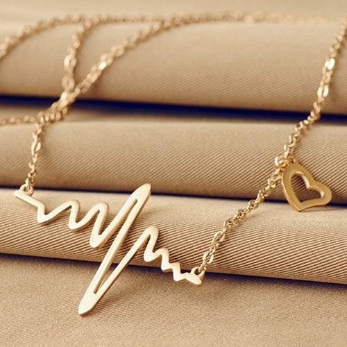 Womens Heart Beat Pendant Chain Choker Collar Bib Jewelry Clavicle Necklace Image 2