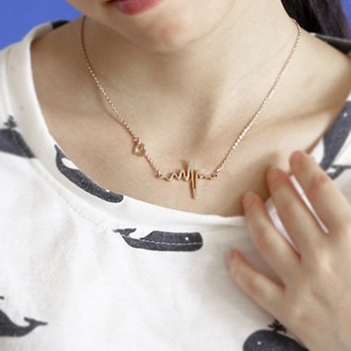 Womens Heart Beat Pendant Chain Choker Collar Bib Jewelry Clavicle Necklace Image 8